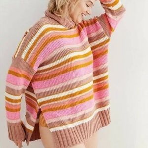 bnwt AERIE Sunset Chenille Chunky Oversized Turtleneck Sweater Multicolor size L